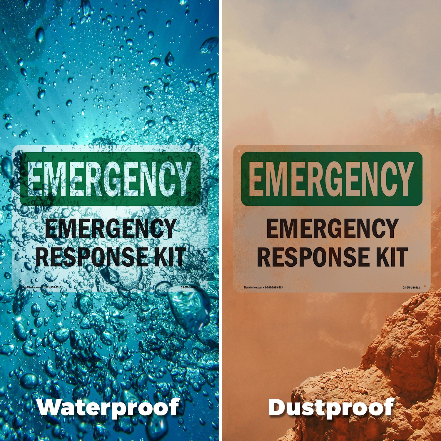 Response Kit OSHA Emergency Sign Metal, Plastic, Or Decal – 5 or 10 Pack