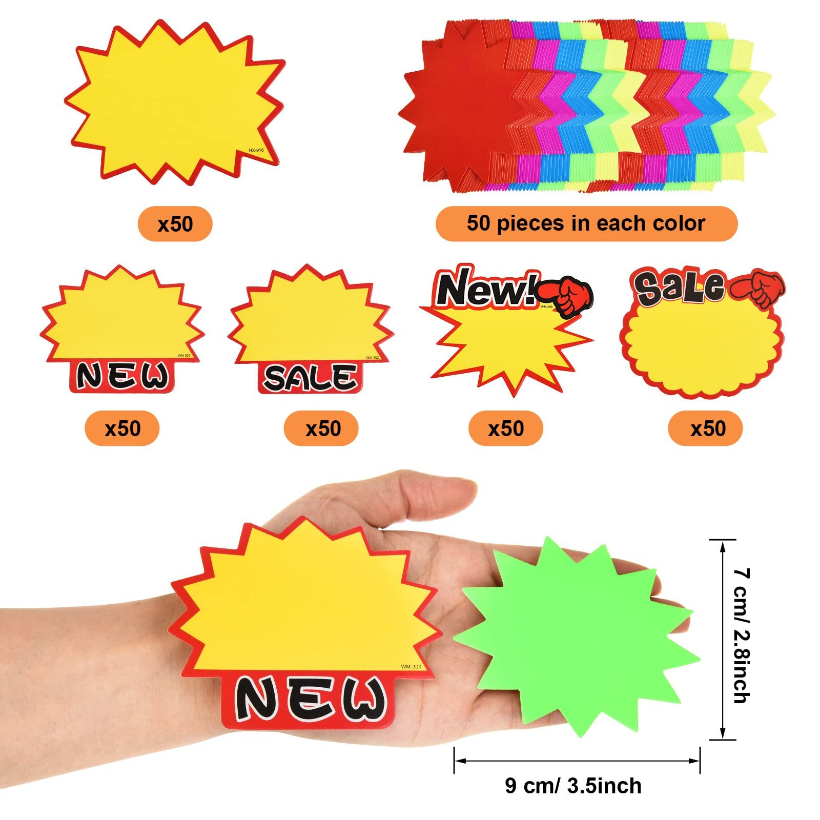 500 Pcs Burst Sign Blank Paper Price Tags for Retail Garage Market