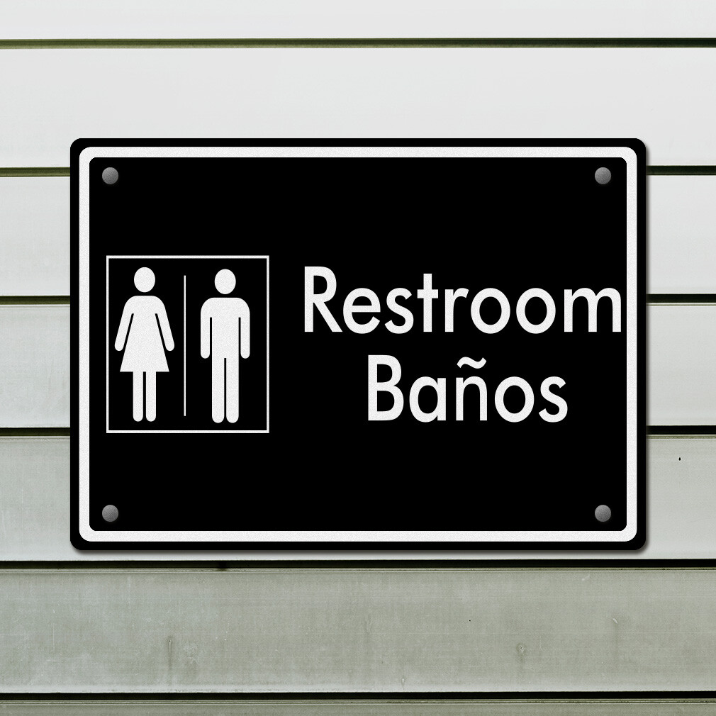 Horizontal Metal Sign Restroom Ba Os Ada Bilingual Weatherproof Street Signage
