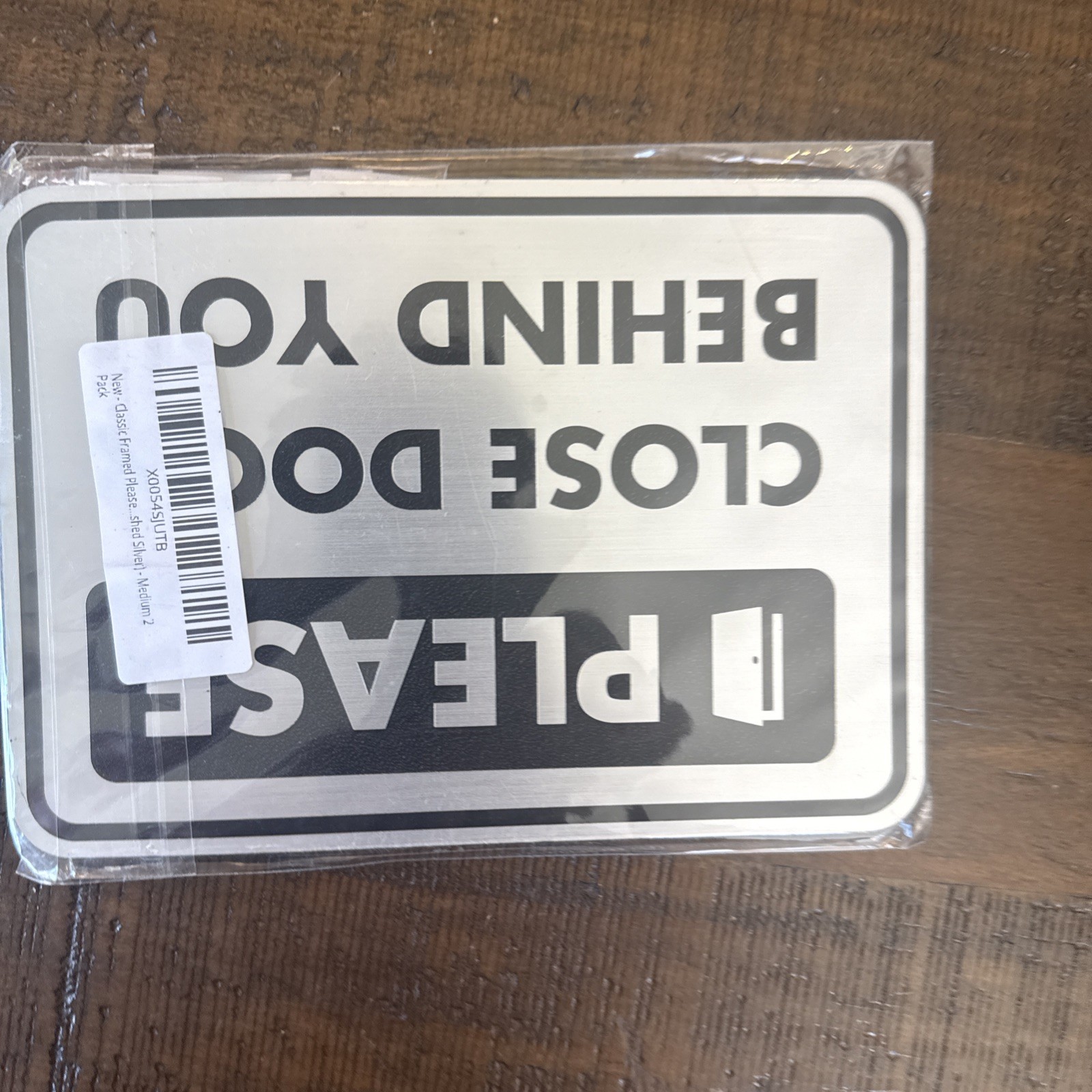 2 Pack Classic Framed Please Close Door Behind You Sign 5&Prime; x 7&Prime; Brushed Silver