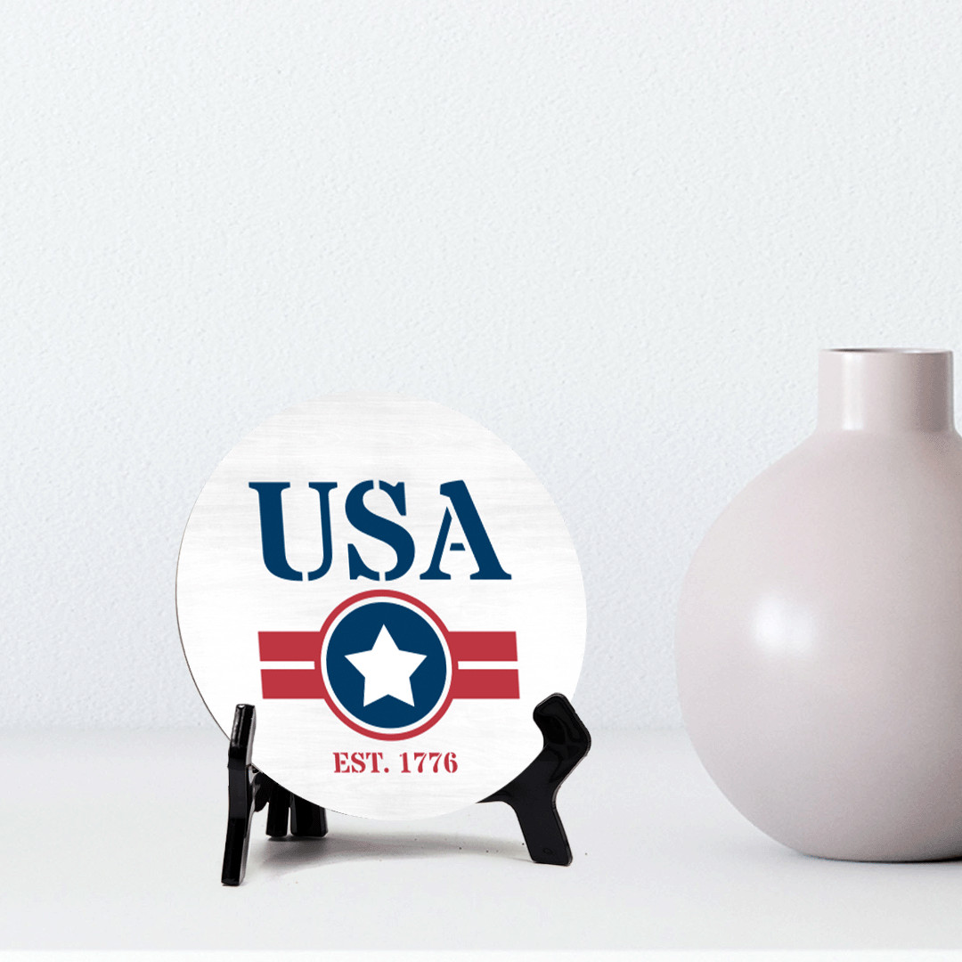 USA est. 1776 (5 x 5“) Circle Table Sign with Acrylic Stand