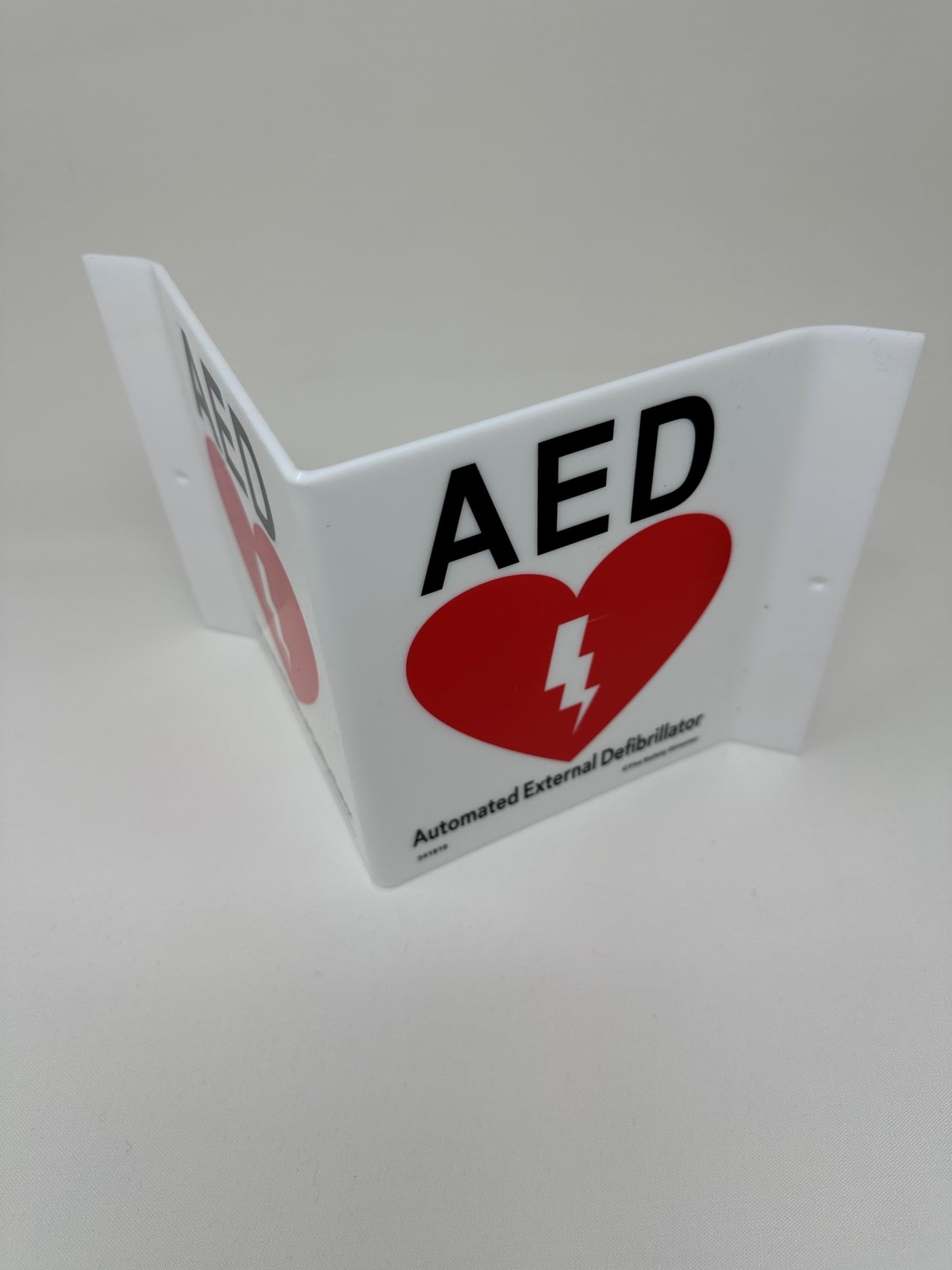 9x6x4 Inch Acrylic AED V Sign Standard Emergency Black Red On White