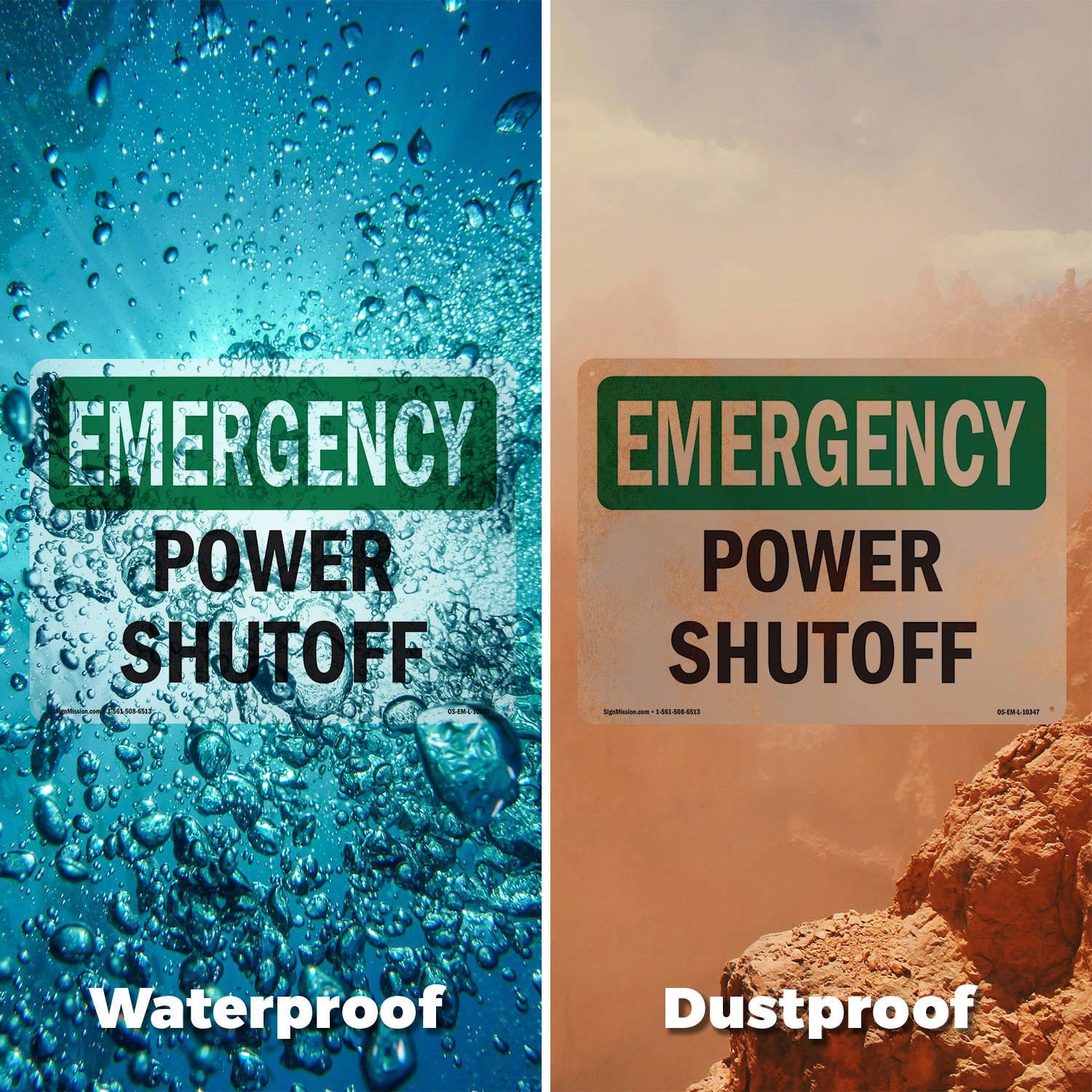 Power Shutoff OSHA Emergency Sign Metal, Plastic, Or Decal – 5 or 10 Pack