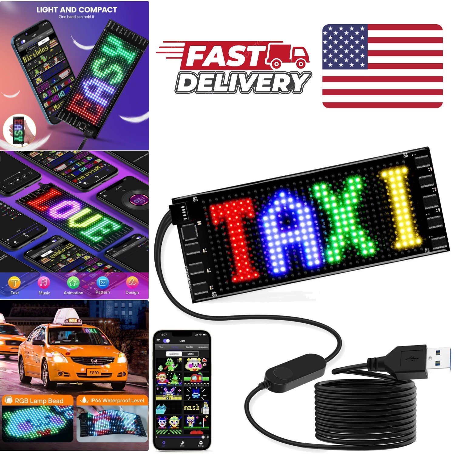 Colorful LED Matrix Sign 7 Inch USB Bluetooth Control for Events and Decoration