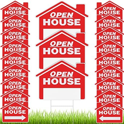 Open House Kit – 21 Directional Signs with Stakes for Real Estate Agents, Weathe