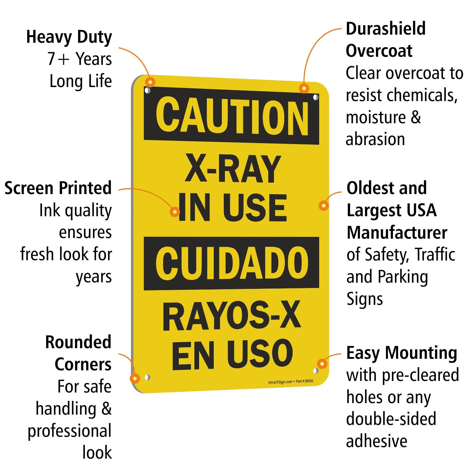 7×10 Inch Aluminum Bilingual Caution XRay In Use Hazard Warning Safety Sign
