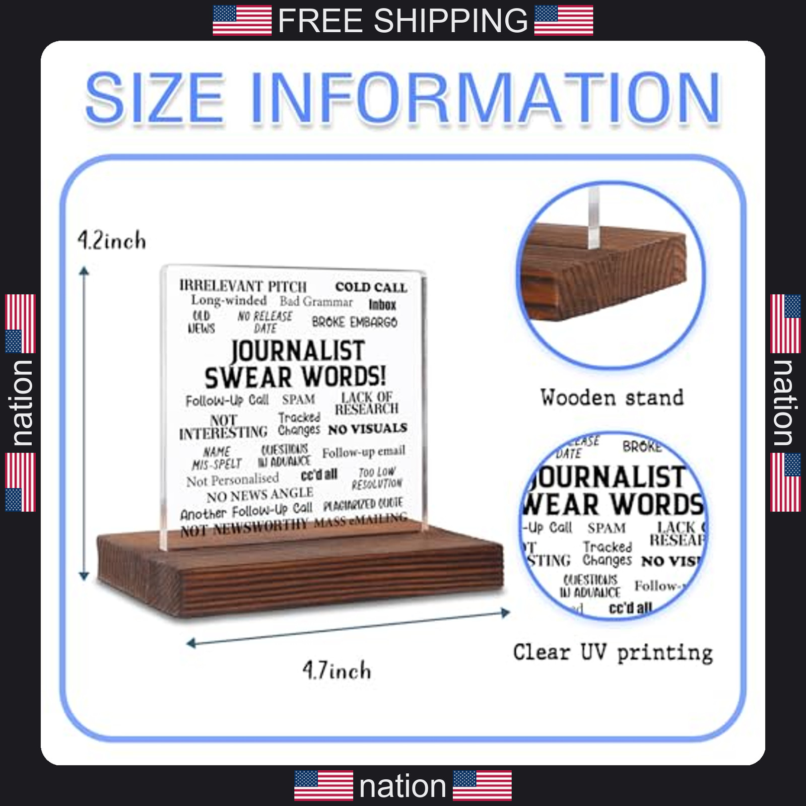 Funny Journalist Swear Words Acrylic Desk Sign, Reporter Appreciation Gift for