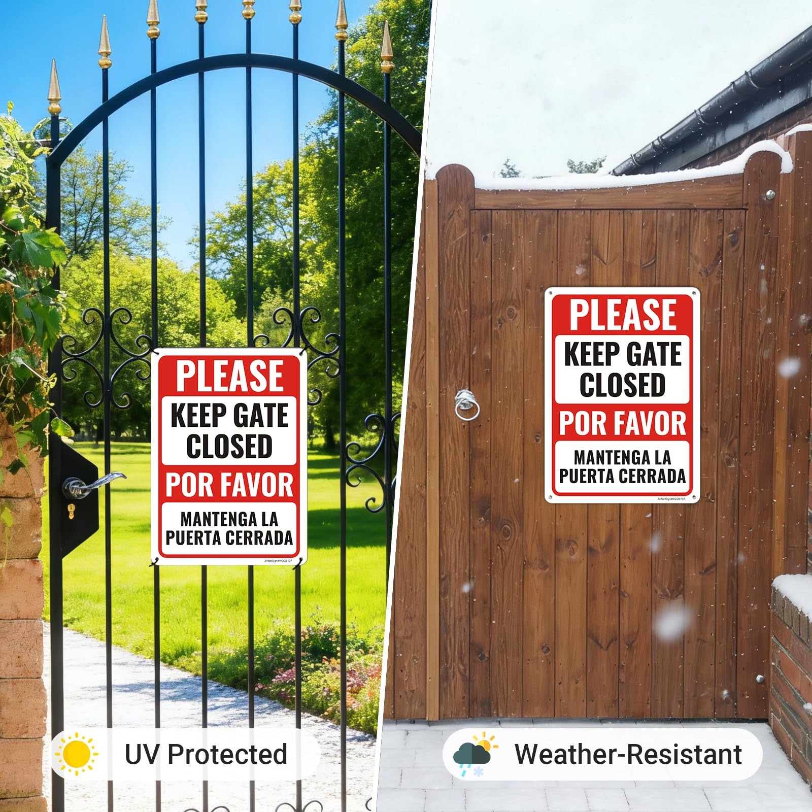 Bilingual English Spanish Keep Gate Closed Reflective Aluminum Sign 2 PCS