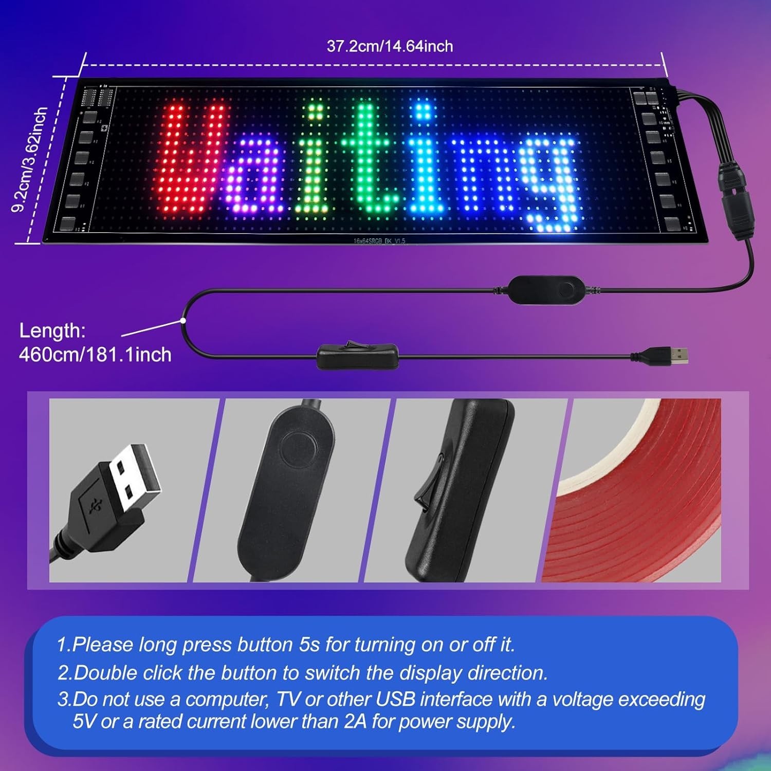 LED Sign for Car, Flexible Bright LED Signs with USB Bluetooth Smart APP Control