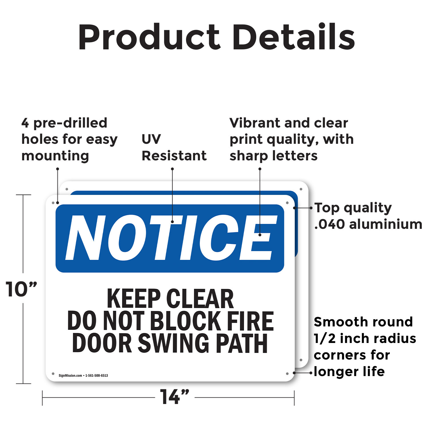 (2 Pack) Keep Clear Do Not Block Fire Door Swing Path OSHA Notice Sign Decal