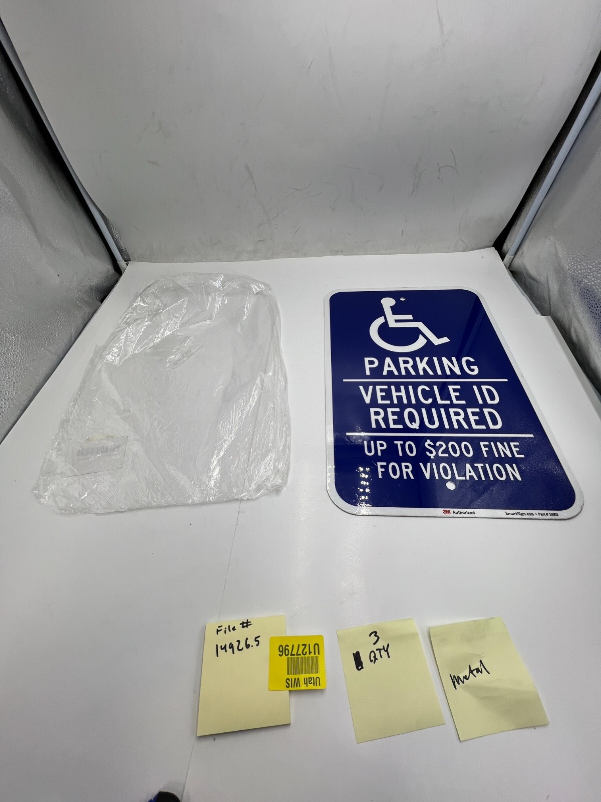 (Qty 3) SmartSign 16KG Parking Vehicle ID Required Up to $200 Fine For Violation