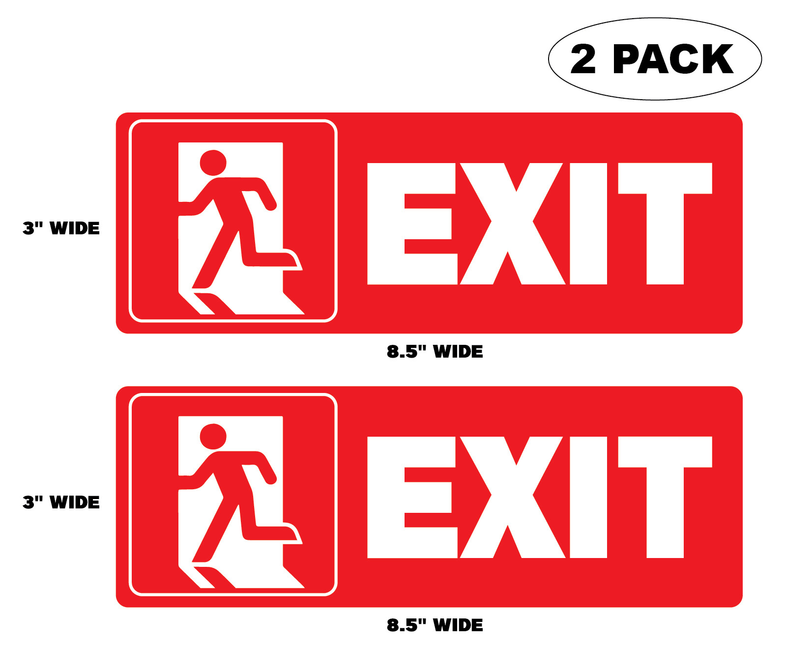 (2 Pack) 8.5&Prime; x 3&Prime; EXIT Red Door Vinyl Decal – Peel and Stick Indoor Outdoor