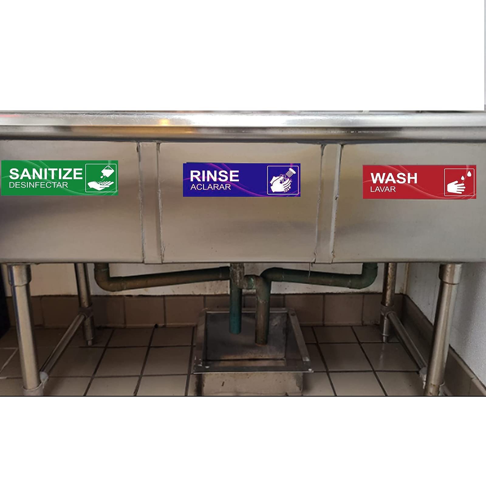 4 Pack Wash Rinse Sanitize Sink Labels, Waterproof Sticker Signs Perfect for …