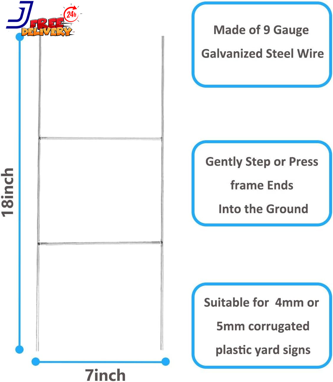 Yard Sign Stakes Metal 18 » X 7 » H Frame Wire Stakes for Yard Signs 20 Pack