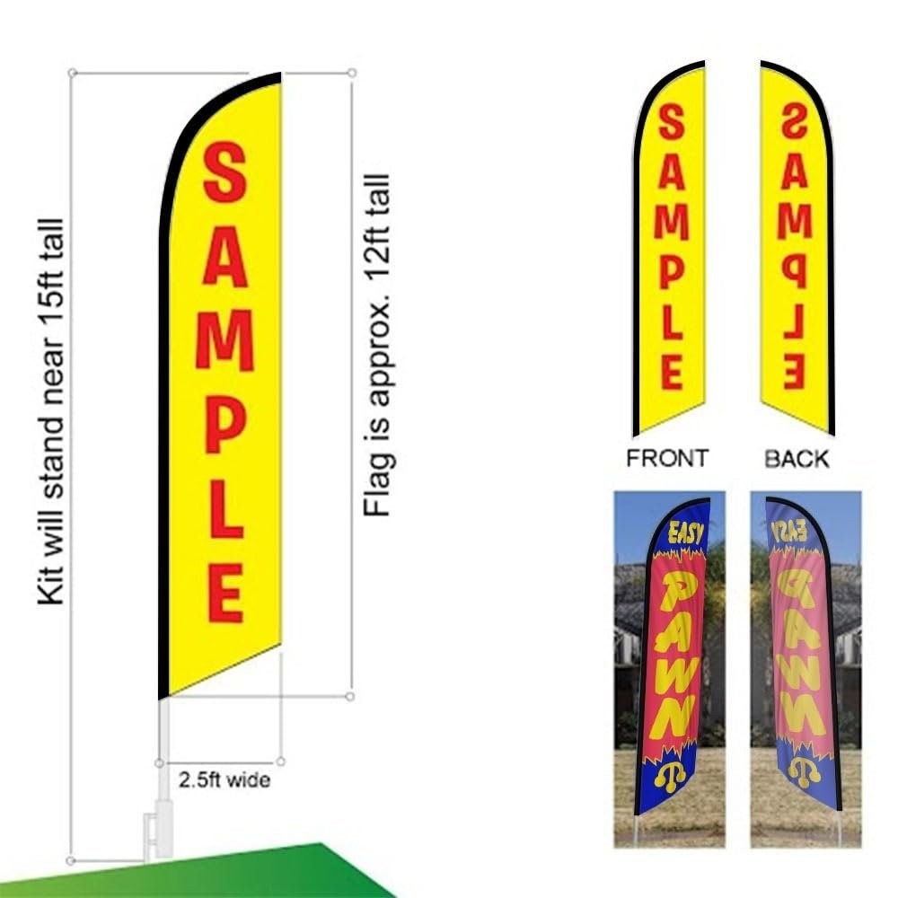 EASY PAWN Swooper Feather Flag with 15&prime; FT Pole Kit & Ground Spike – Outdoor…