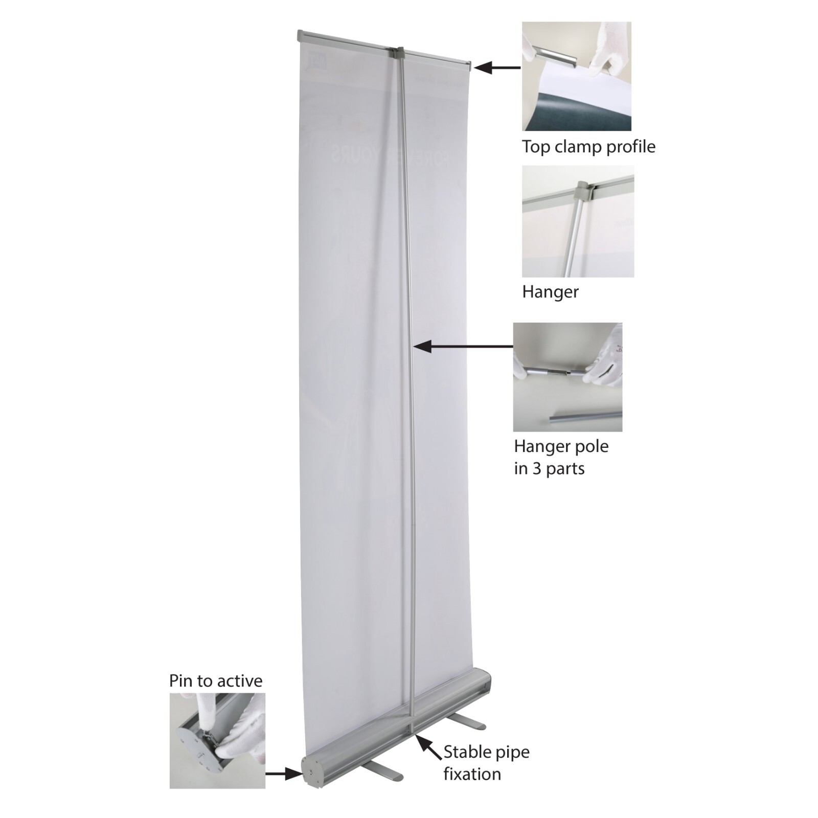 Super Eco Retractable Aluminum Silver Roll Up Banner Stand with Bag 48×78.75&Prime;