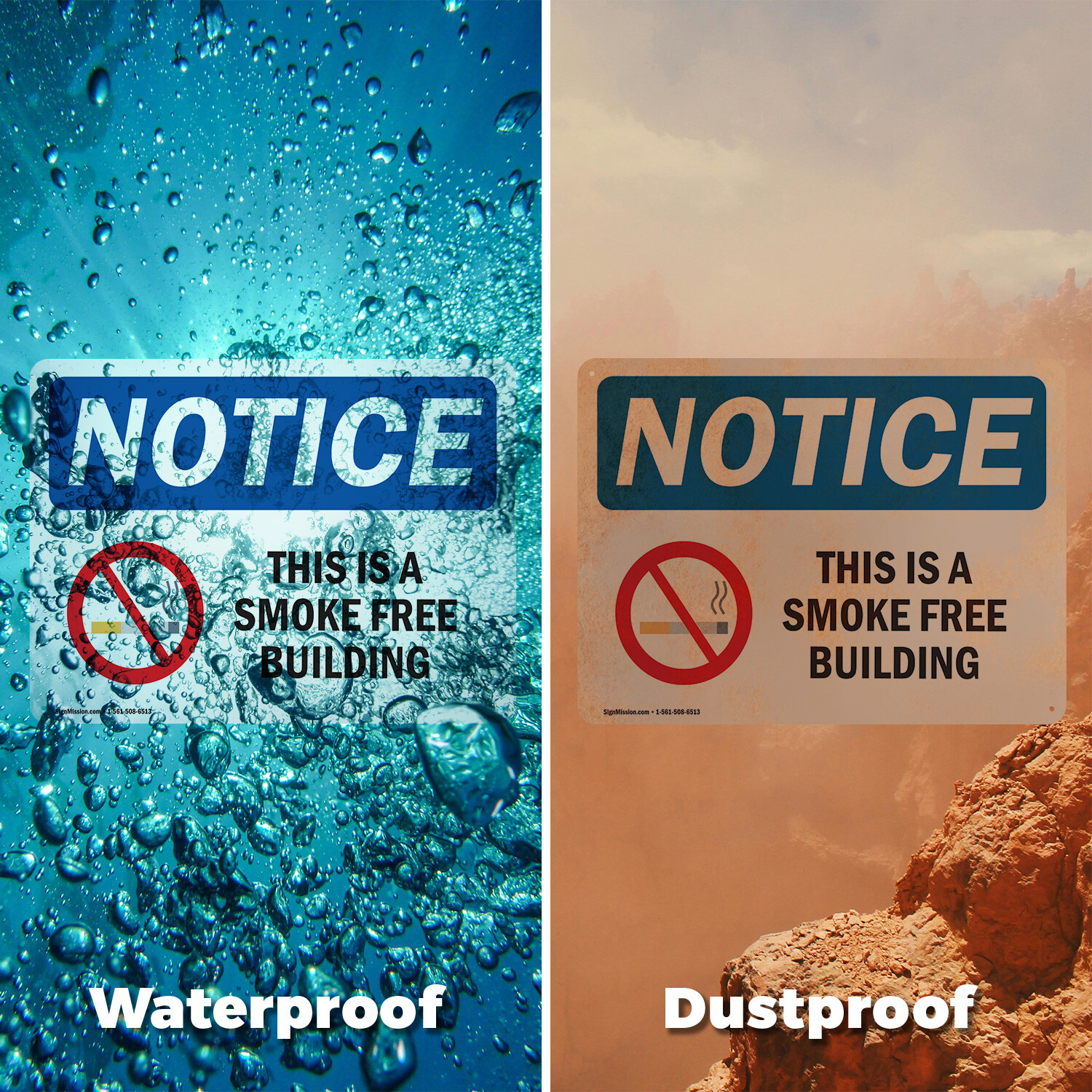 (2 Pack) This Is A Smoke Free Building OSHA Notice Sign Decal Metal Plastic