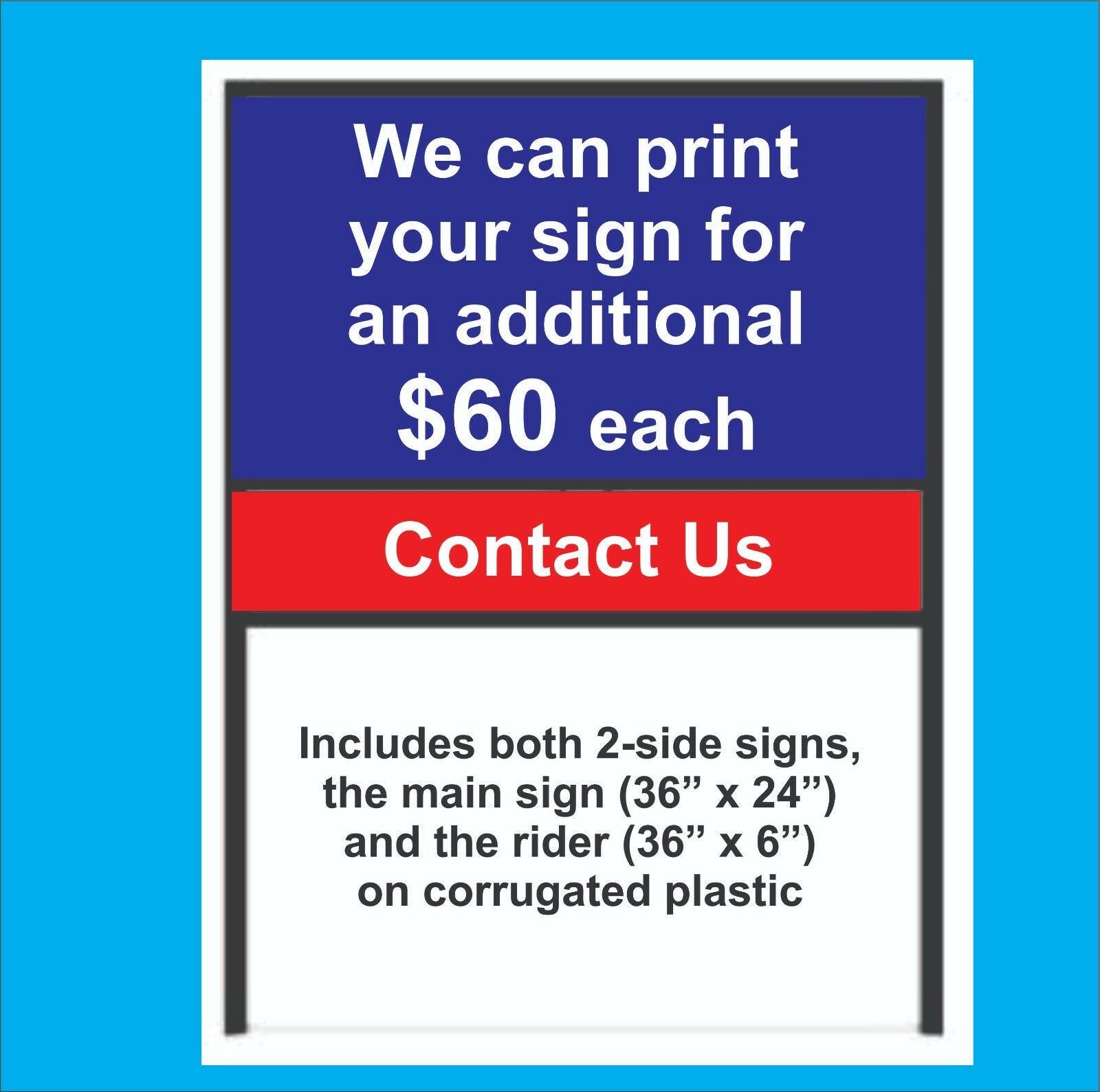 4-Pack, 36&Prime; x 24&Prime; Metal H-Frame for Real Estate signs w/ 36 x 6 Rider, Free Ship