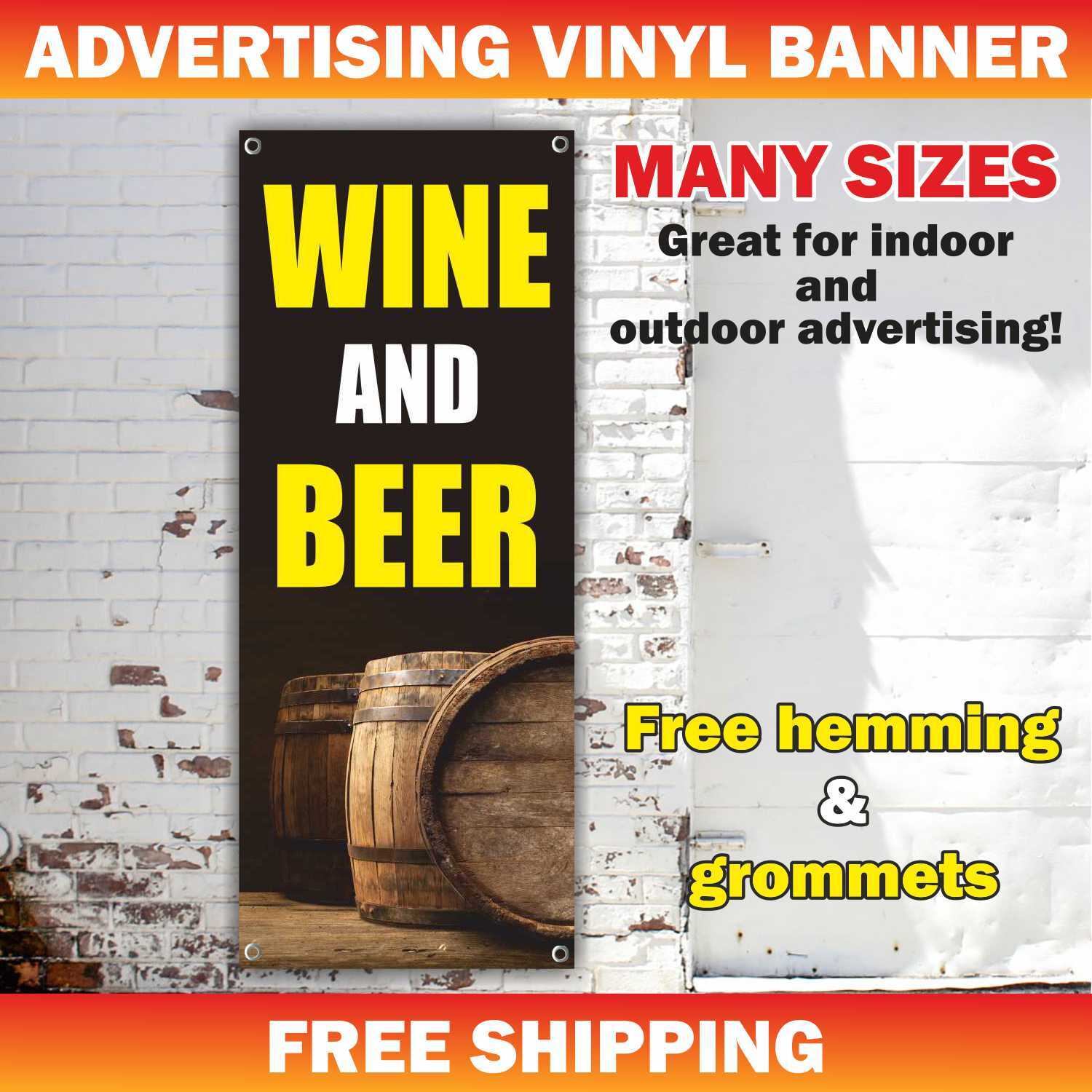 WINE AND BEER advertising Banner Vinyl Mesh Sign Bar Restaurant Food Cold Drinks