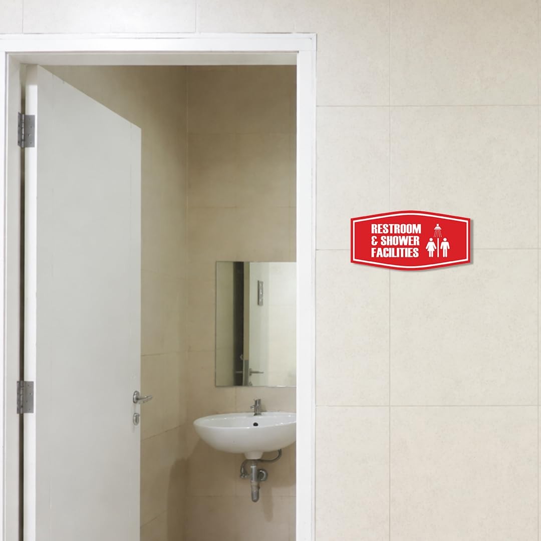 Large Fancy Restroom & Shower Facilities Sign Brushed Silver Wall Mounted