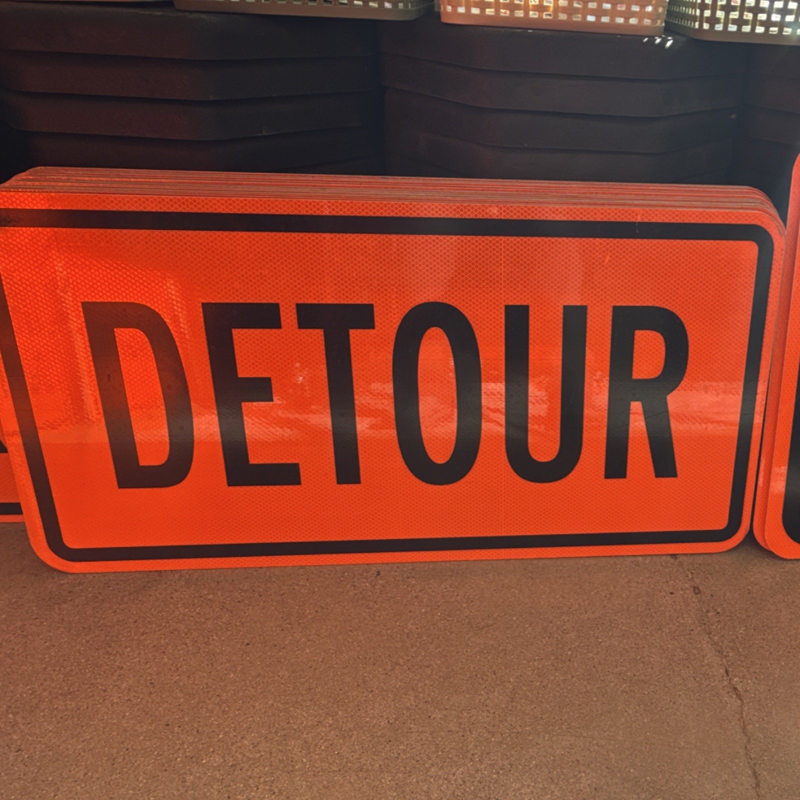 Orange Black Detour Traffic Warning & Safety Sign for Countries States Industry