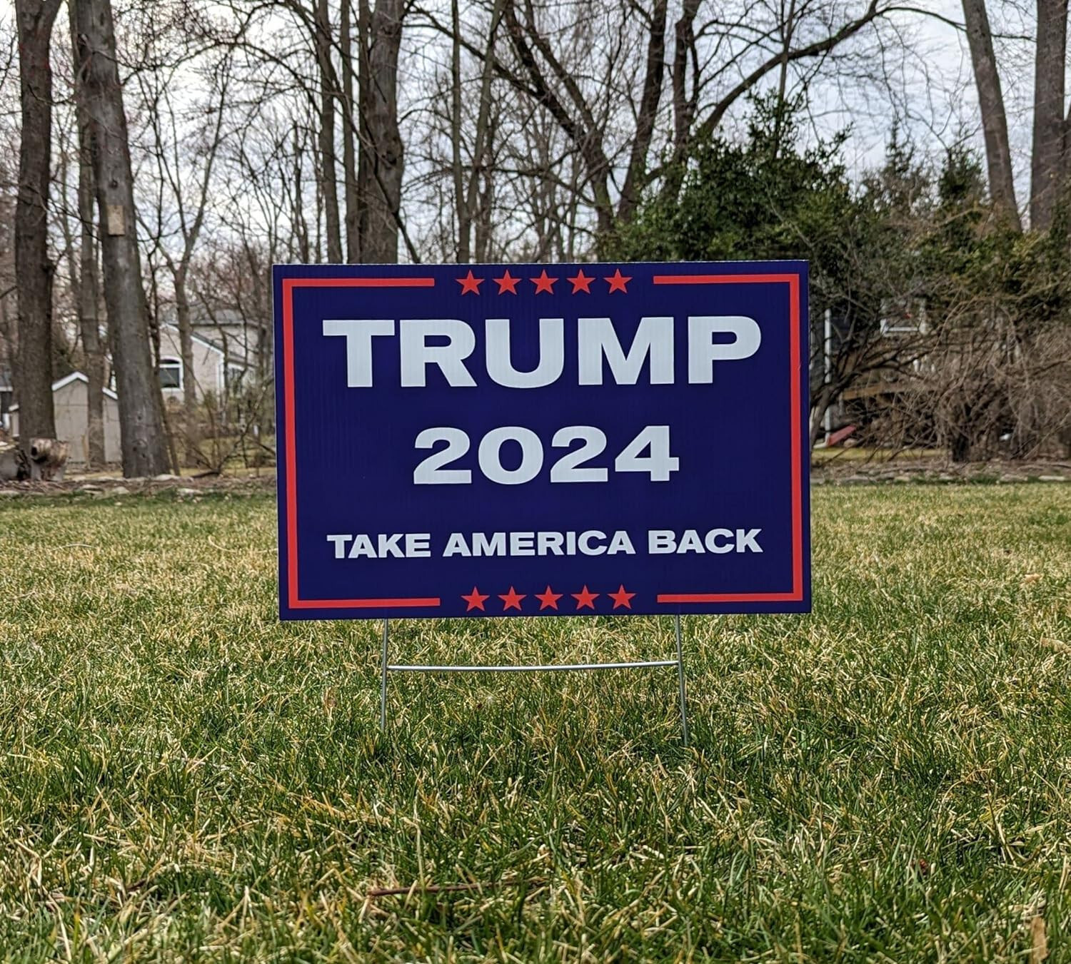 TRUMP 2024 TAKE AMERICA BACK 18&Prime;x12&Prime; YARD SIGN WITH STAKE PENCE WHOLESALE USA