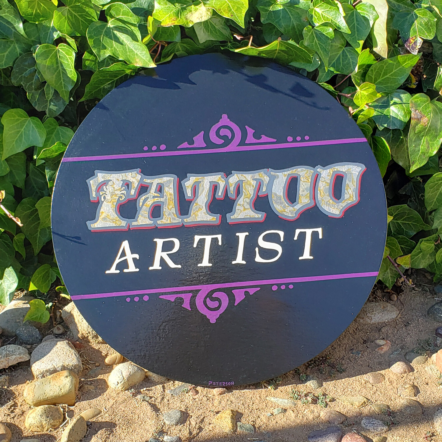 Tattoo Artist Hand Painted Gilded Sign 18&Prime; diameter