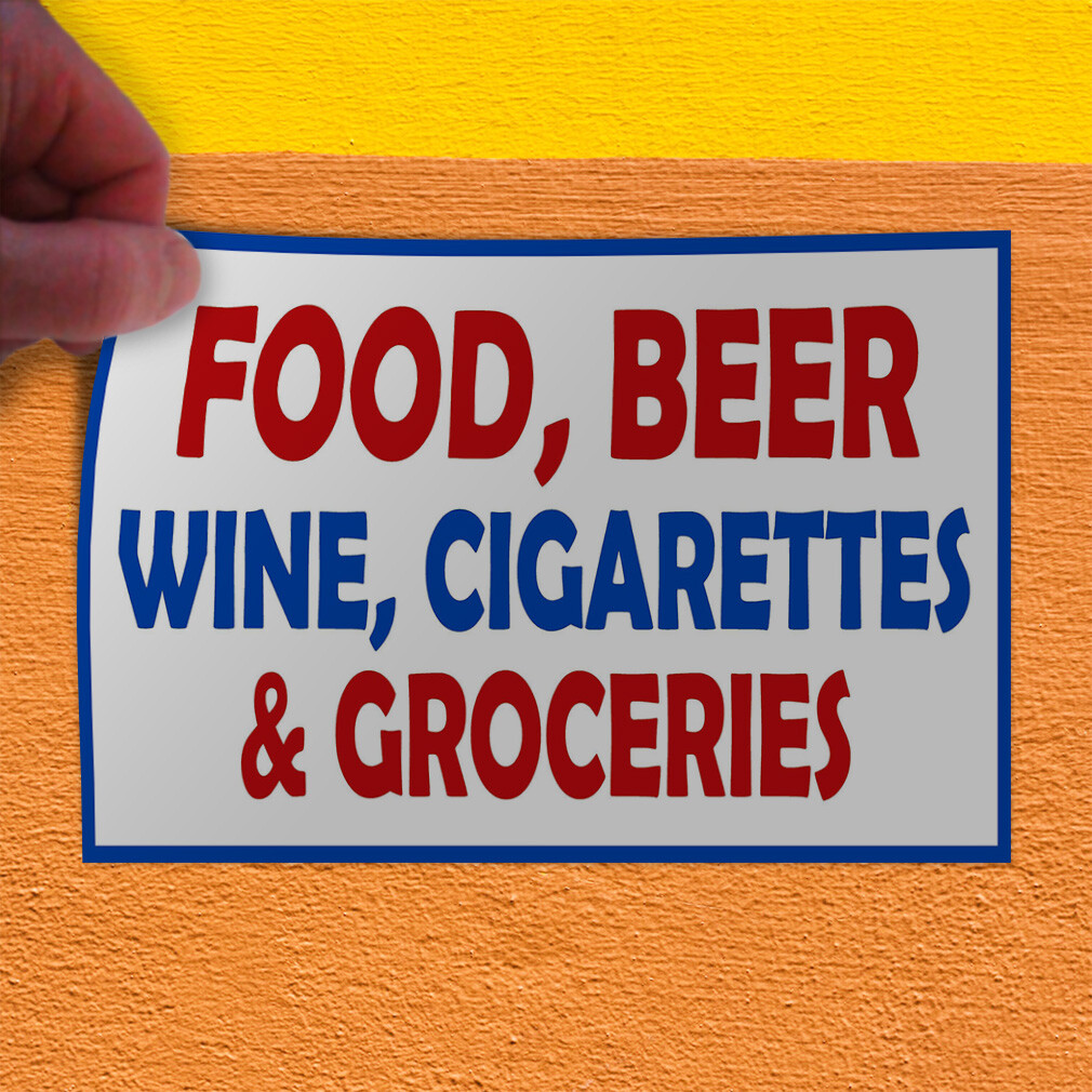 Decal Stickers Food Beer Wine Cigs and Groceries Vinyl Store Sign Label Retail