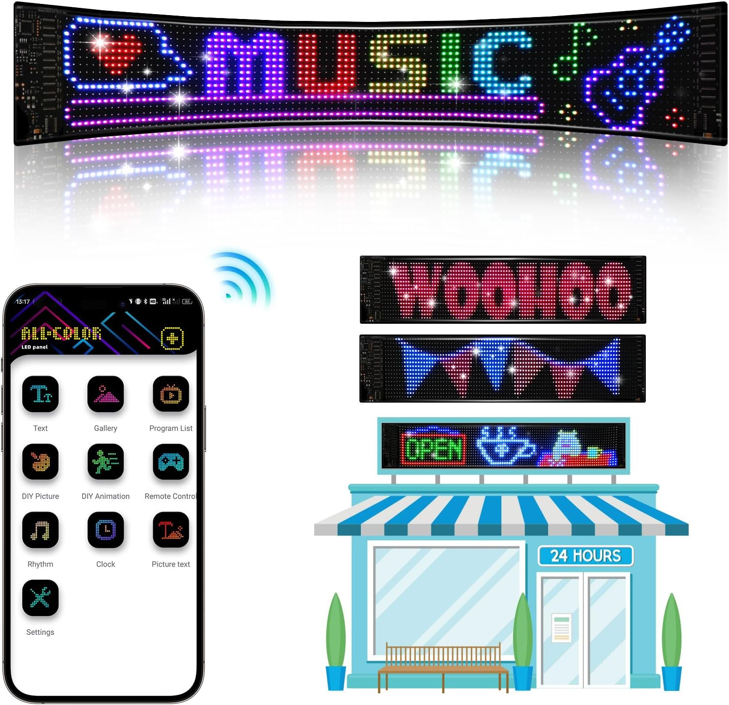 Large Programmable LED Scrolling Sign with App Control for Store Advertising