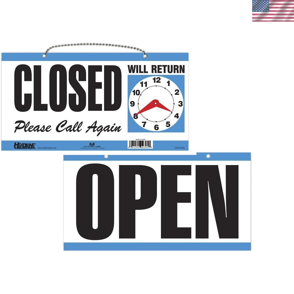 Vibrant 6&Prime; x 11.5&Prime; Double-Sided Open/Closed Sign with Return Clock Hands