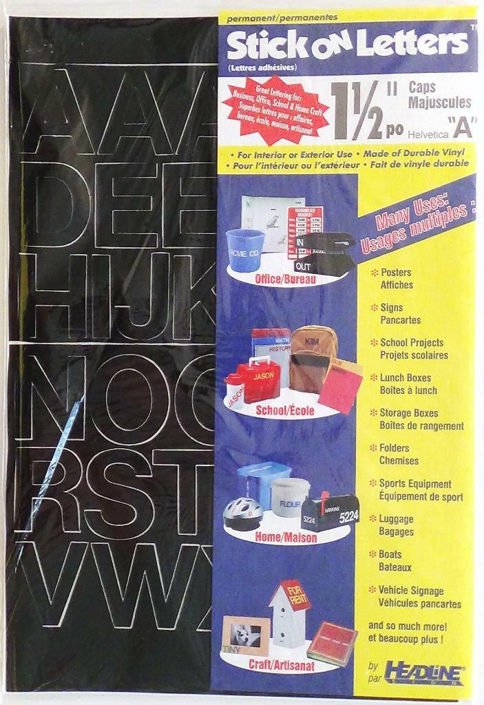 1 1/2 Inch Stick-On Black Vinyl Letters by Headline 31511 (Indoor / Outdoor) NEW