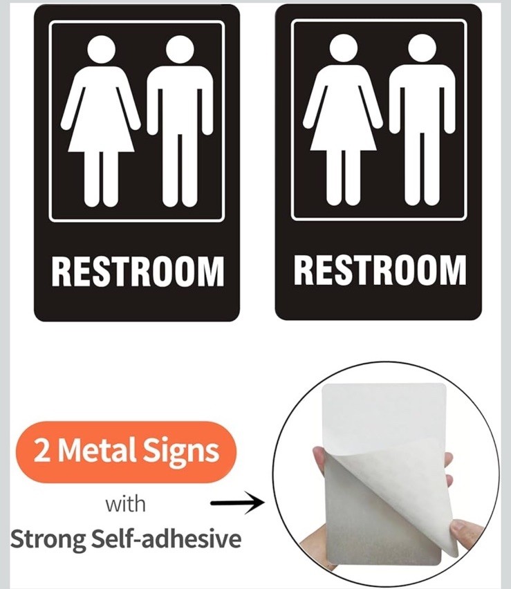 Restroom Signs Self-adhesive For Business, Home, For Door, Wall, Rust Free 2pack