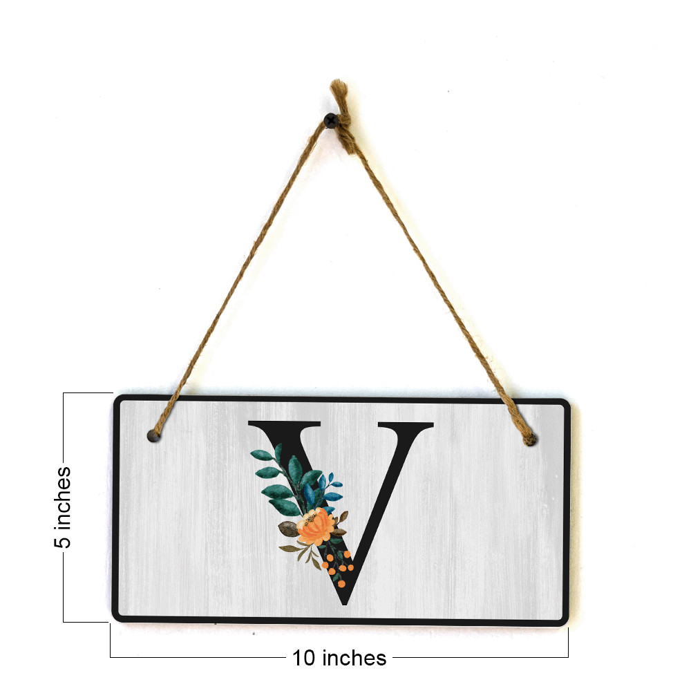 V Flower Decor 5×10 Hanging Wall or Door Sign | Alphabet Letter Room Decoration