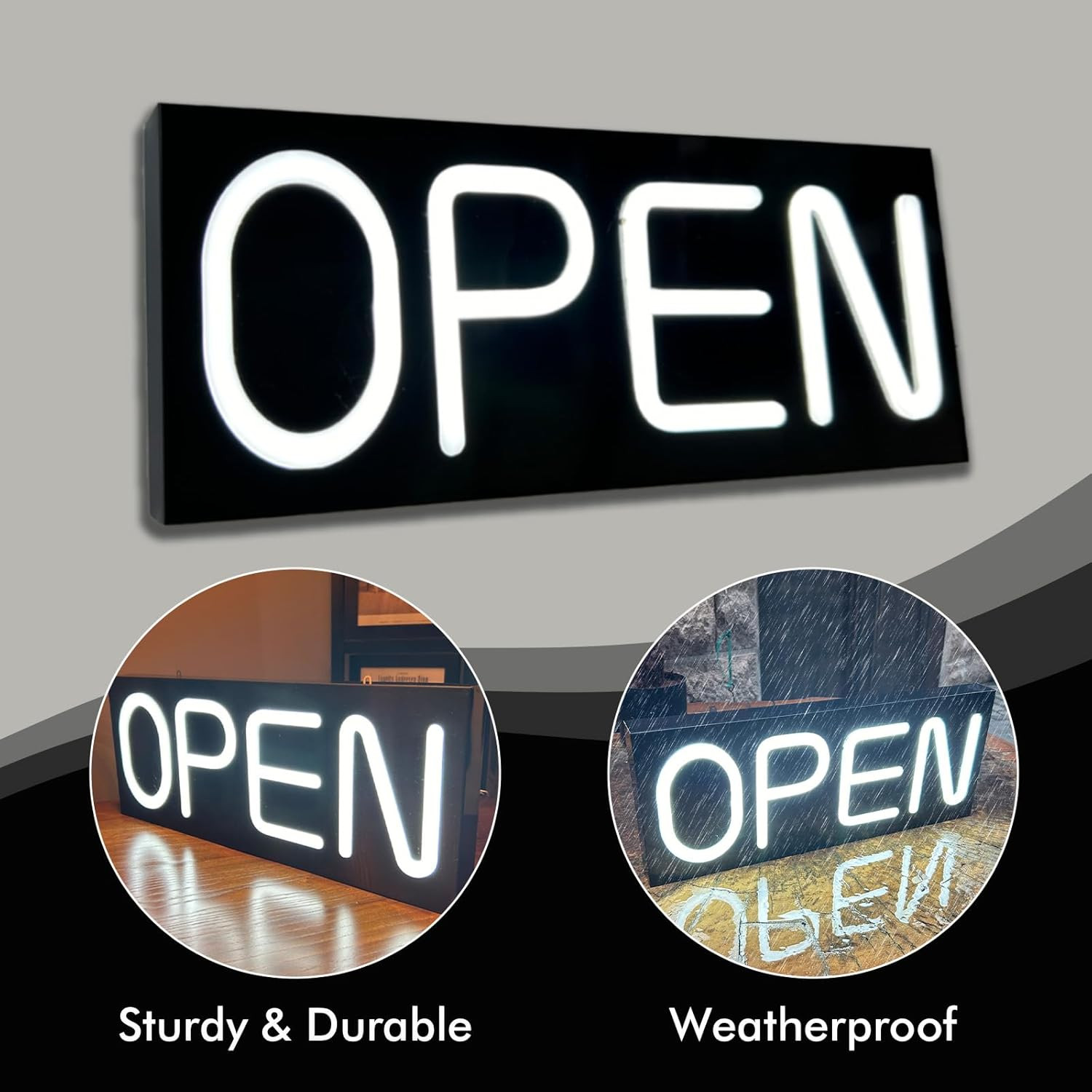 Bright Waterproof LED Open Sign for Business – 19.7”x8” with Adapter