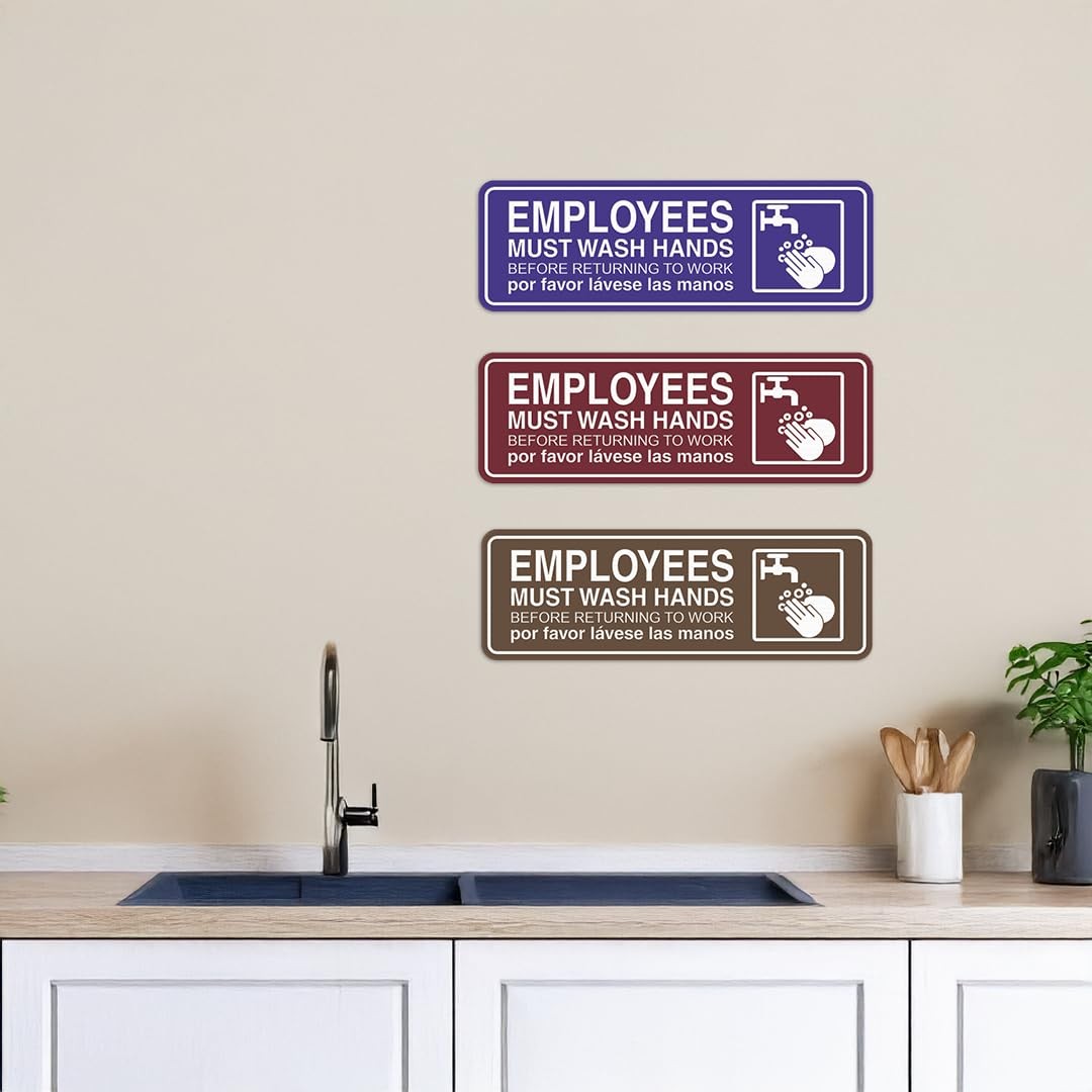 Employees Must Wash Hands Sign Door Wall Mount Restroom Hygiene Black Medium