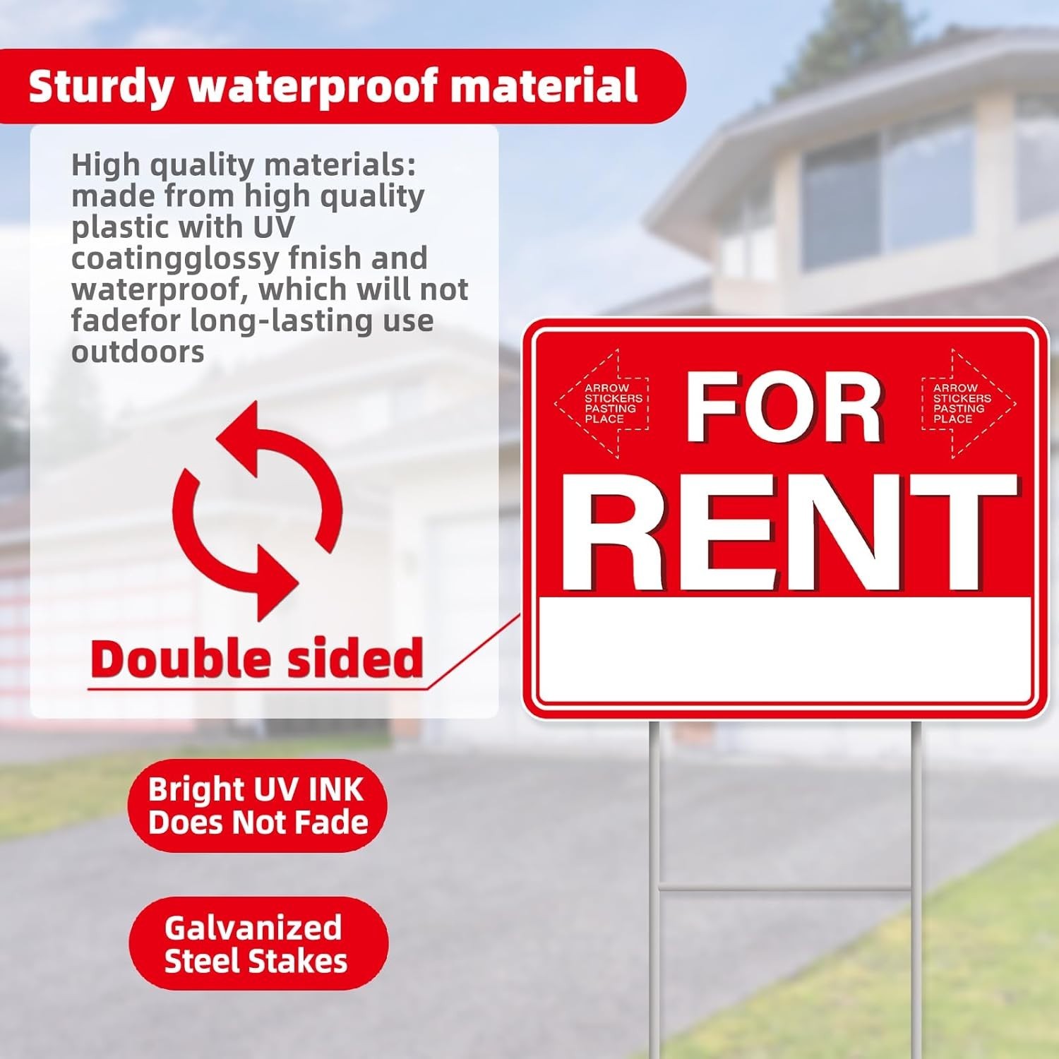 GXGGUS For Rent Signs with Stakes,1 PCS 17&Prime; x 13&Prime; Double-Sided Signs, H-Metal