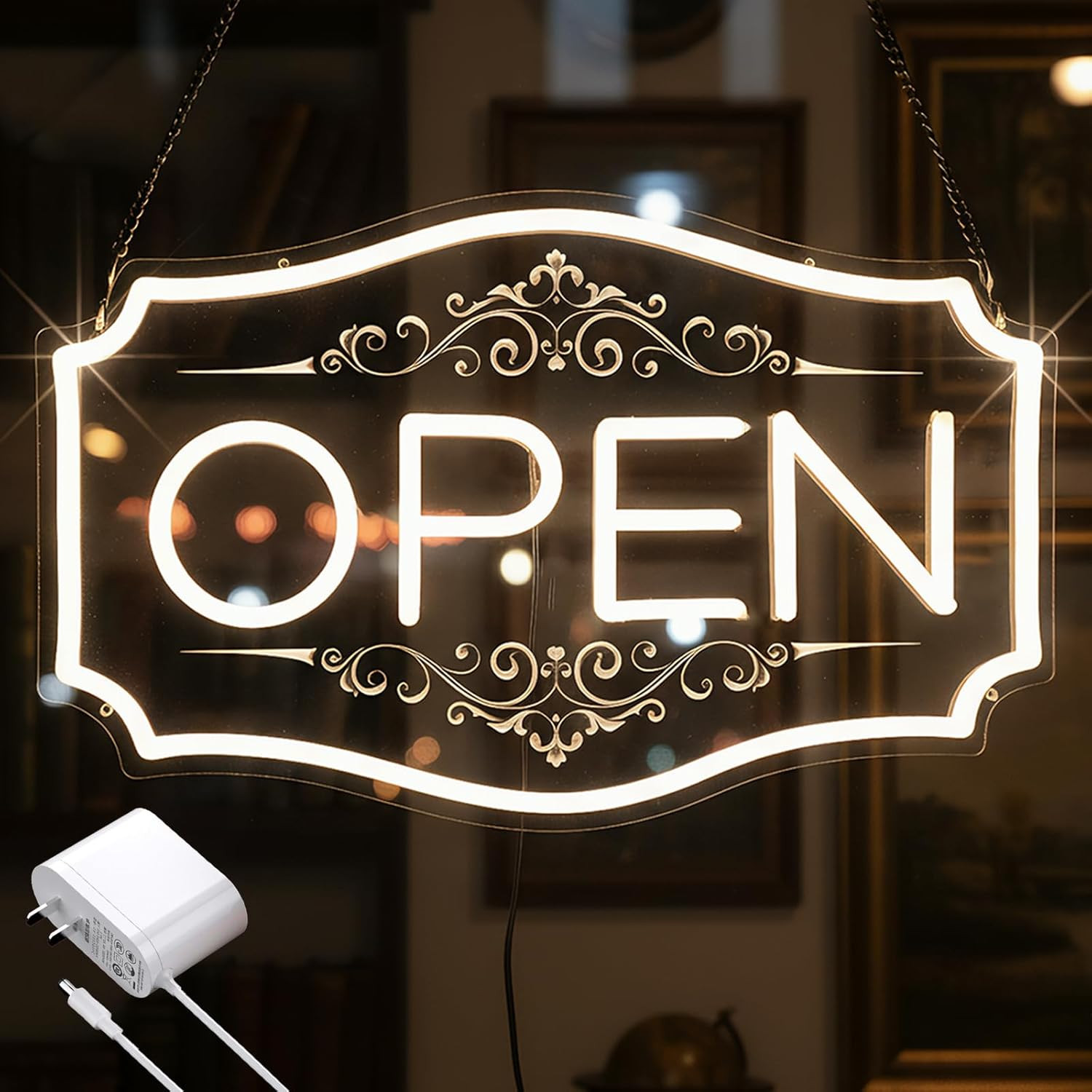 Dimmable 22&Prime; LED Neon Open Sign – Warm White for Storefronts & Windows