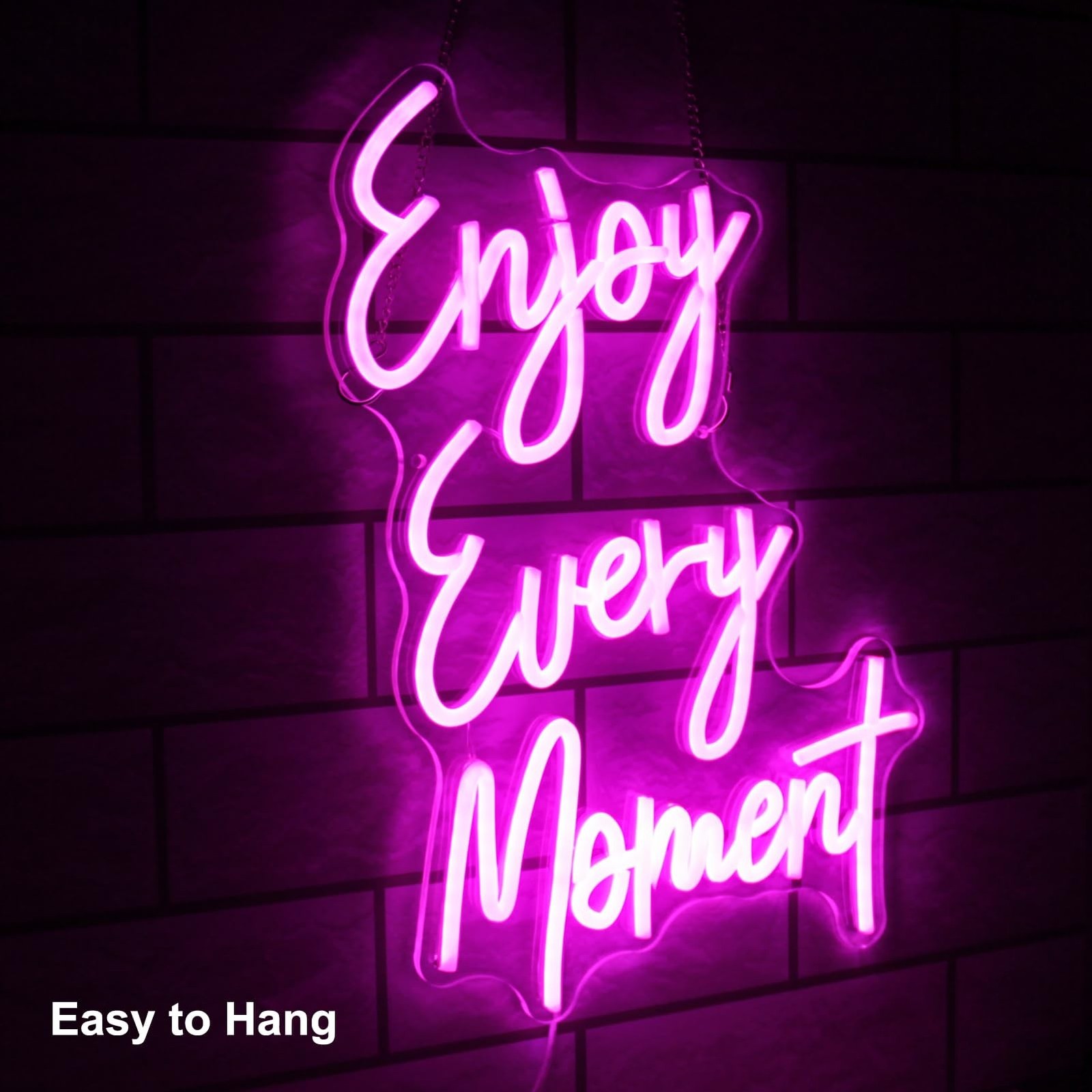 Enjoy Every Moment Neon Sign Pink Letter LED Sign Words Neon Light Up Sign En…