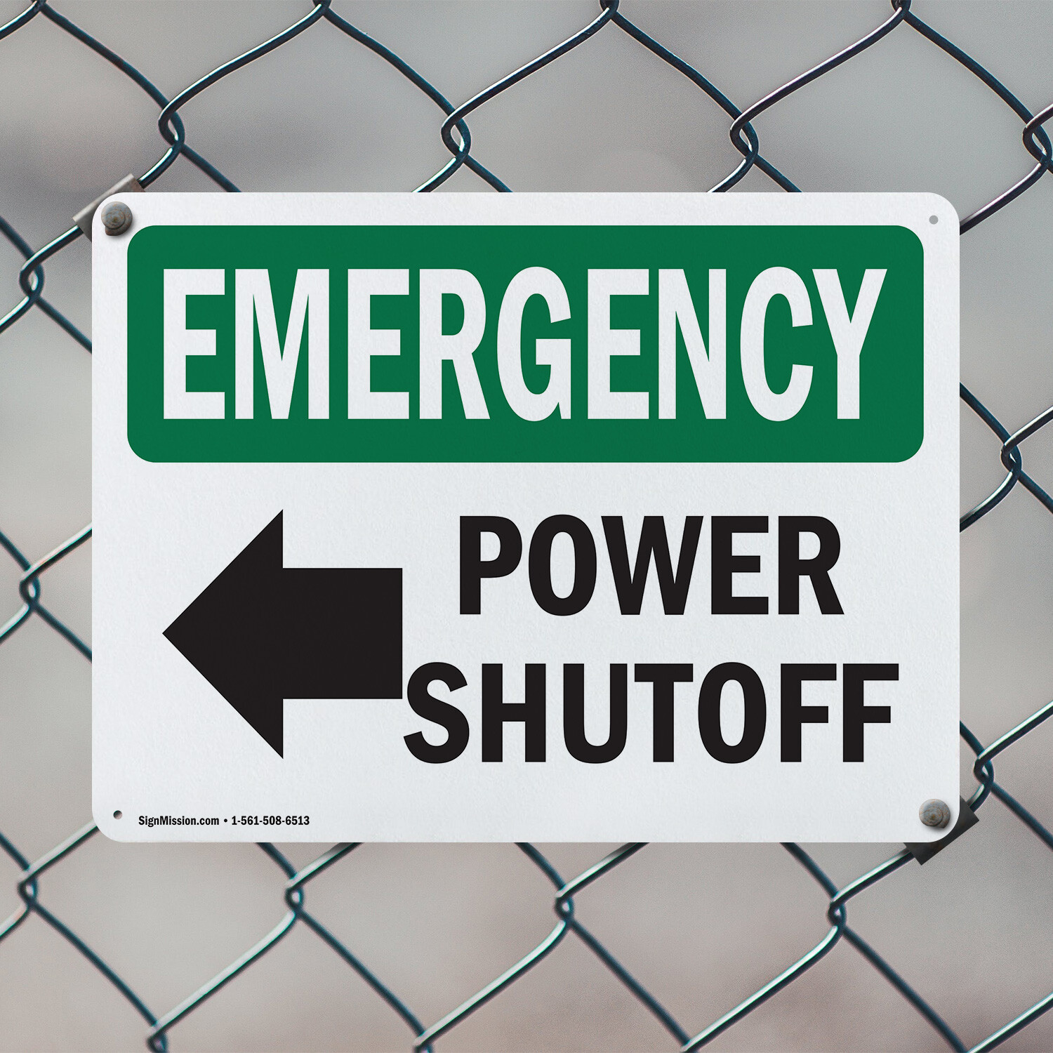 (2 Pack) Power Shutoff [Left Arrow] With Symbol OSHA Emergency Sign Decal Metal