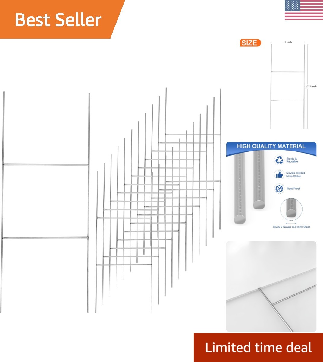 12 Pack Heavy Duty Metal H Frame Stakes – 17.5 » x 7 » Silver Sign Holders