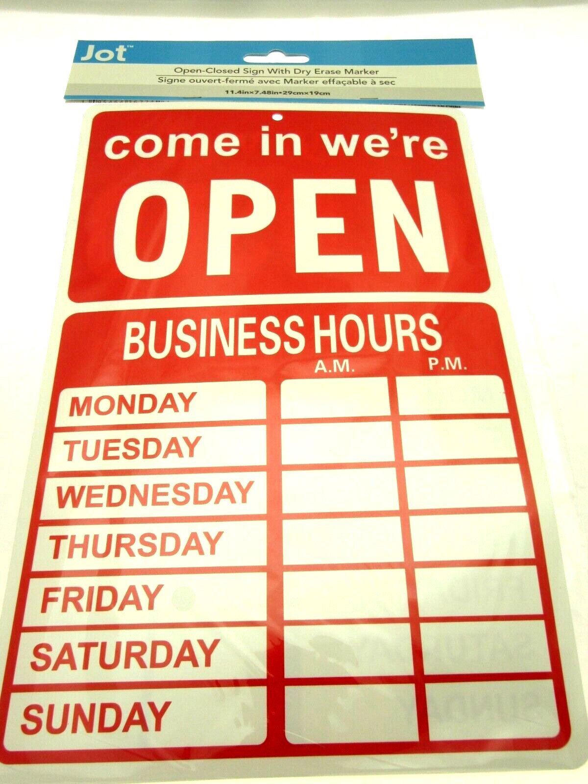 OPEN CLOSED Business Hours Sign with Stickers – 11.4&Prime; x 7.48&Prime; Red