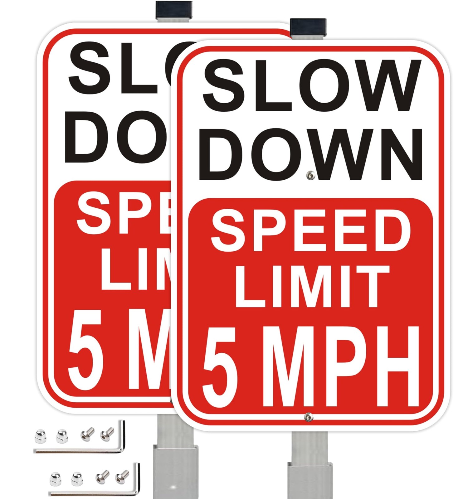2 PCS Slow Down Speed Limit 5 MPH Sign 36 Inch Stakes 14×10 Inch Aluminum
