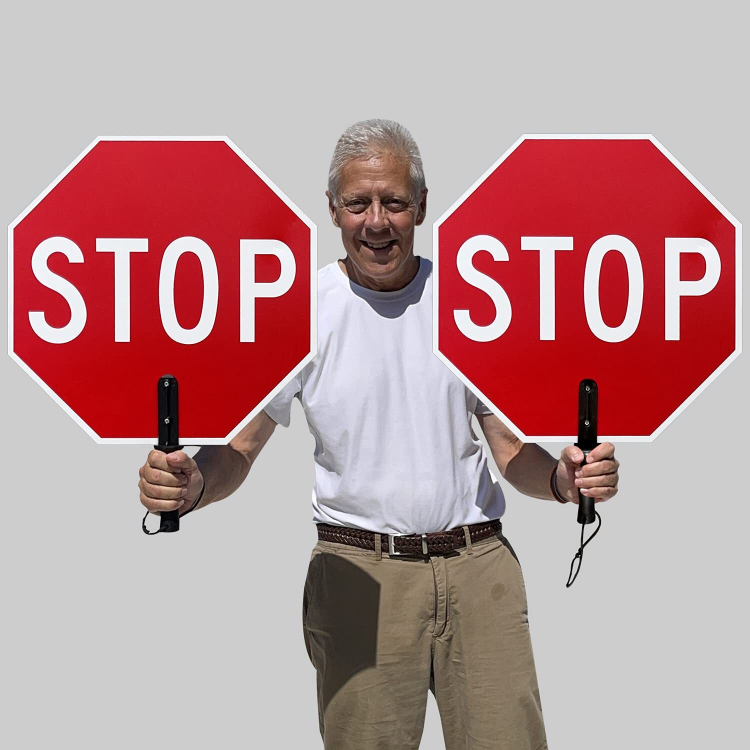 Pack of 1 18 x 18 inch Handheld “STOP – STOP” Paddle Sign with Handle Double-…