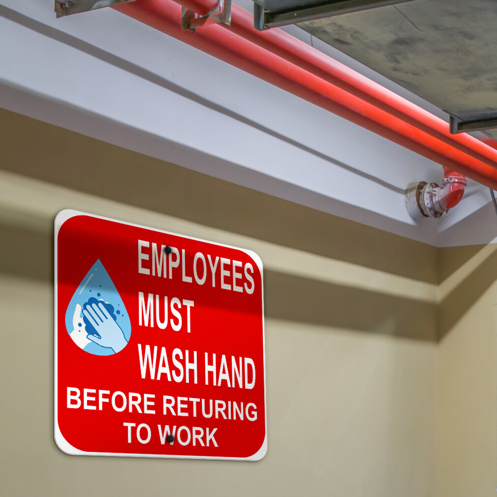 Aluminum Square Metal Sign Employees Must Wash Hand Weatherproof Street