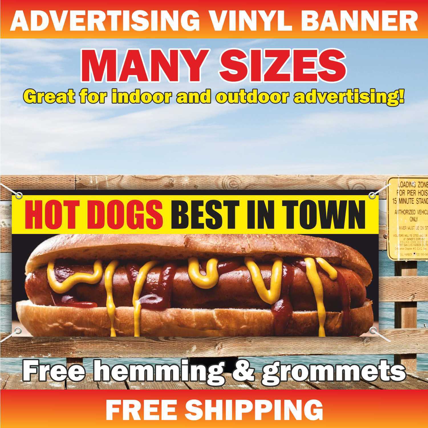 HOT DOGS Advertising Banner Vinyl Mesh Sign coffee hot sausage chili ketchup bar