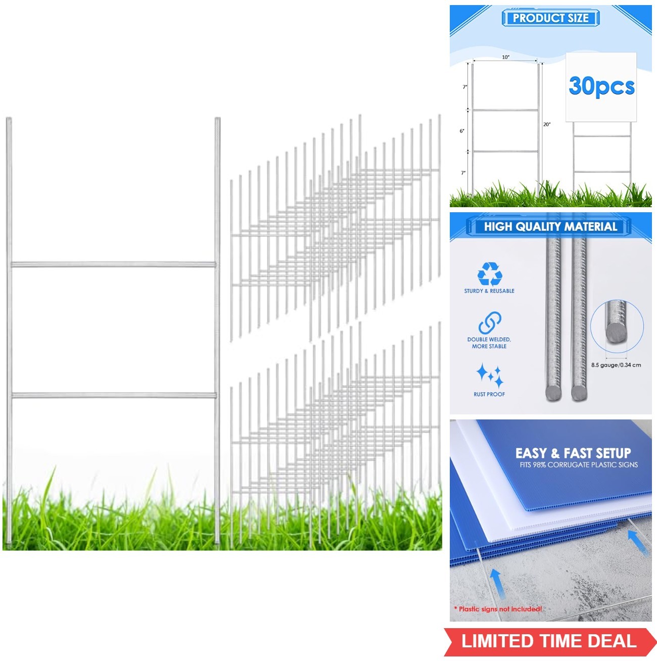 30 Pcs Yard Sign Stakes 20 Inch 10 Inch Galvanized Steel H Frame Heavy Duty