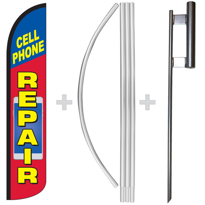 Cell Phone Repair 15&prime; Tall Windless Swooper Feather Banner Flag & Pole Kit