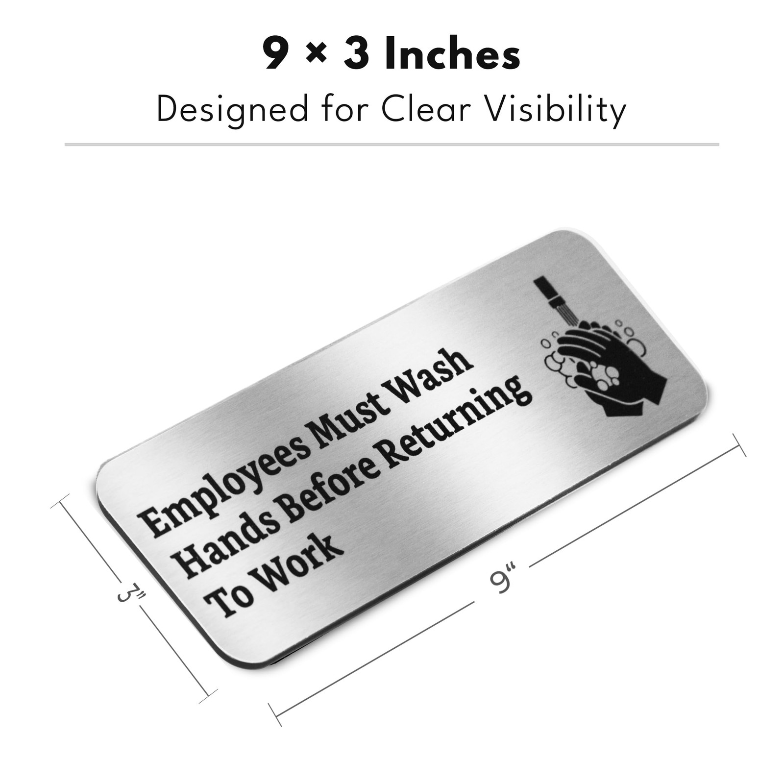 Employees Must Wash Hands Sign Brushed Aluminum Employee Notice 9×3 Inch