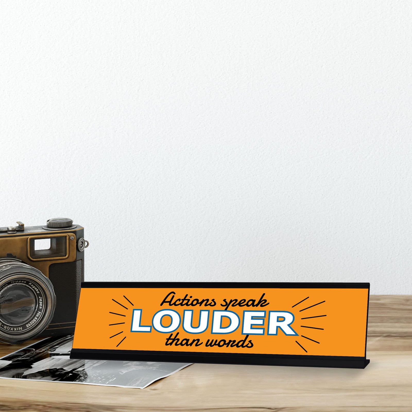 Signs ByLITA Actions Speak Louder Than Words, Black Frame Desk Sign (2×8&Prime;)