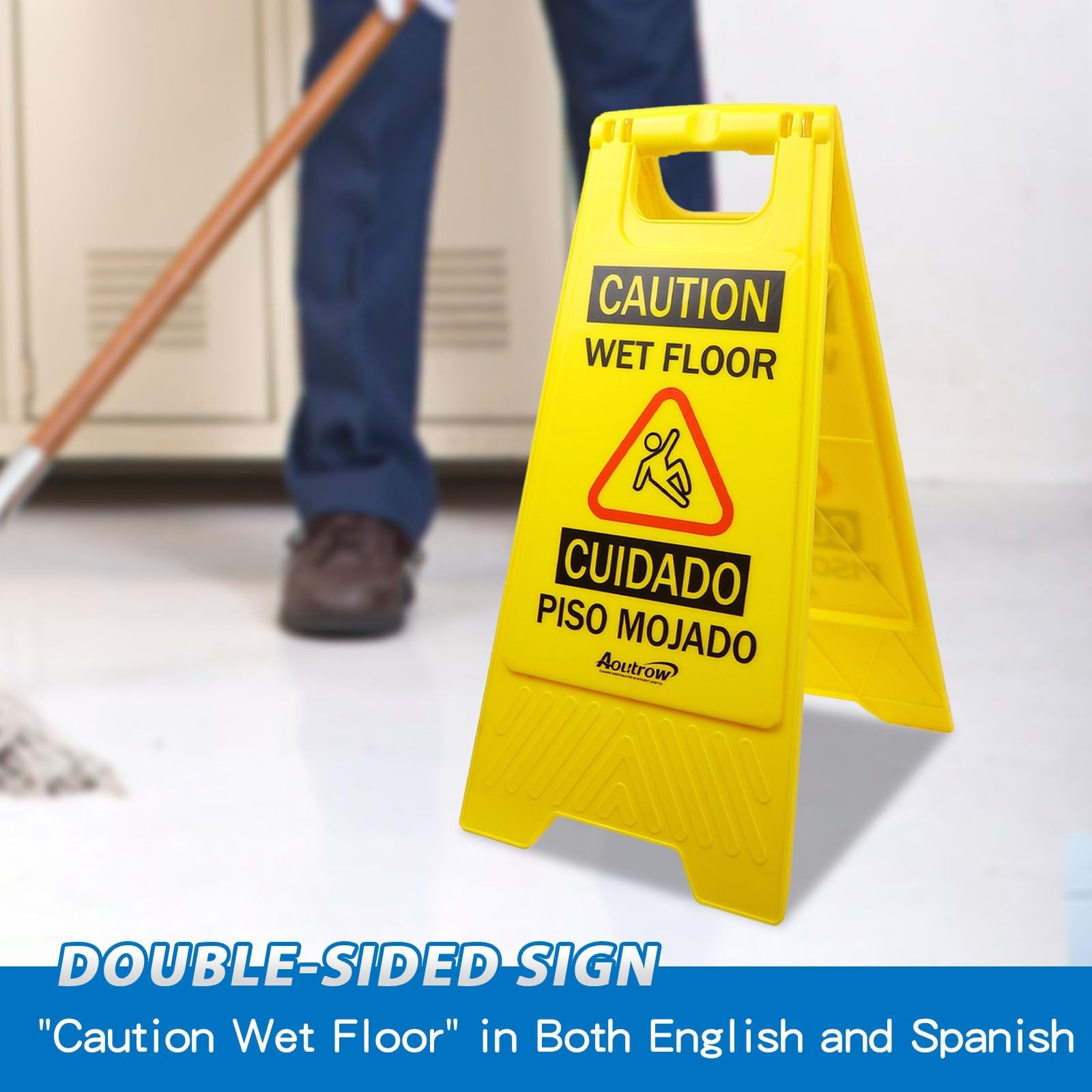 Caution Wet Floor Sign, Bilingual Foldable Safety Sign (17.12In X 8.38In X 0.94I